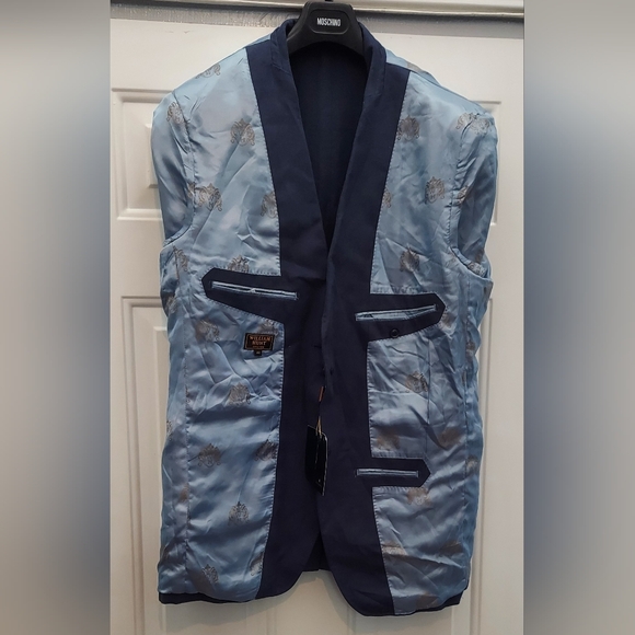 WILLIAM HUNT MEN'S LINEN-COTTON NAVY HERRINGBONE 2-BUTTON BLAZER SIZE 44 NWT - Picture 6 of 10